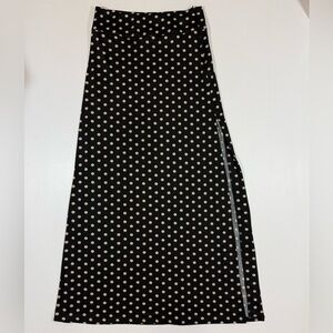 BCBGMAXAZRIA Black And Cream Polka Dot Maxi Skirt With Side Slit Size Small